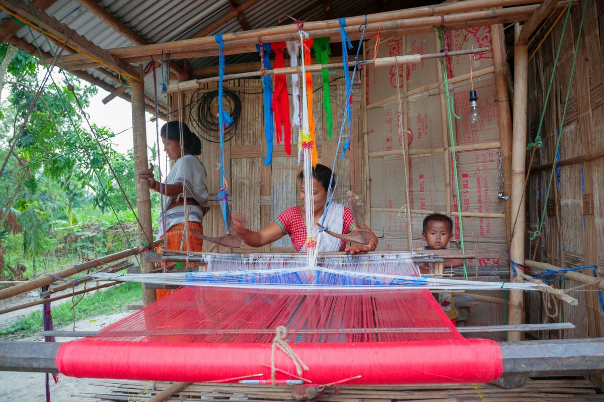 Traditional weaving on a wooden loom