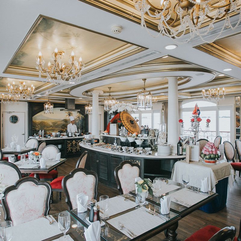 Indochine Restaurant under chandeliers